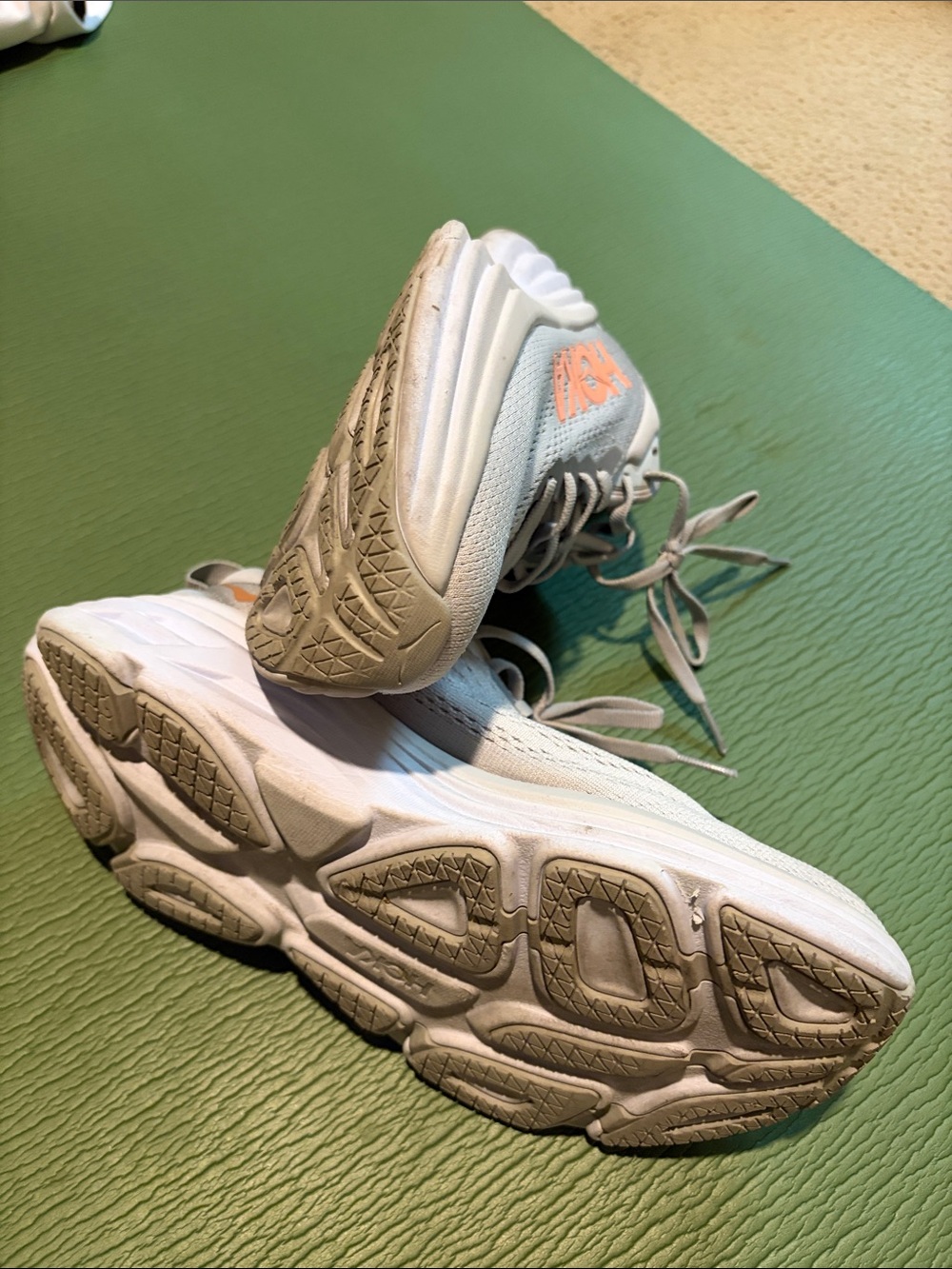 Hoka Light Gray Running Shoes with Peach Logo Accent - Picture 5 of 6